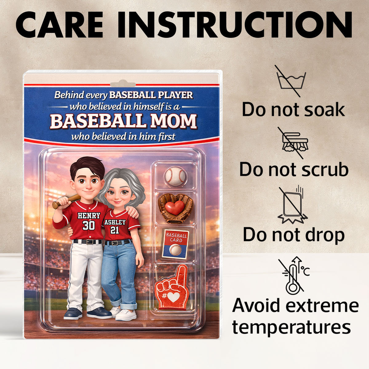 Behind Every Baseball Player is a Baseball Mom Custom Action Figure - Personalized Acrylic Block Plaque - Heartfelt Gift for Mom
