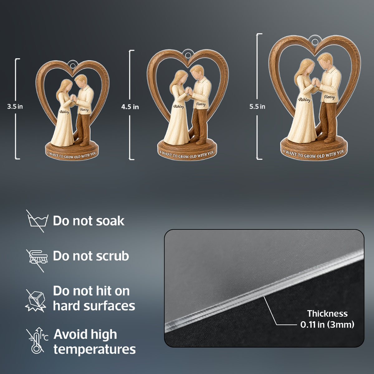Couple Wedding Wooden Figurines - Personalized Acrylic Ornament - Heartwarming Christmas Gift For Him, For Her, For Couple