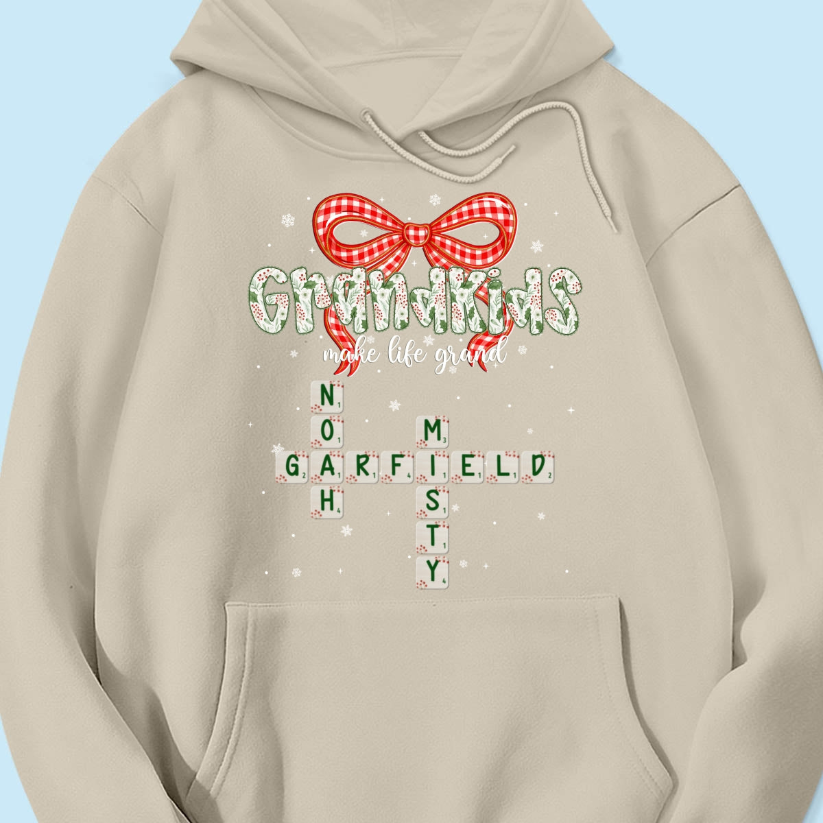 Grandkids Make Life Grand Coquette Floral Christmas Pattern Crossword Puzzle Art - Personalized Shirt