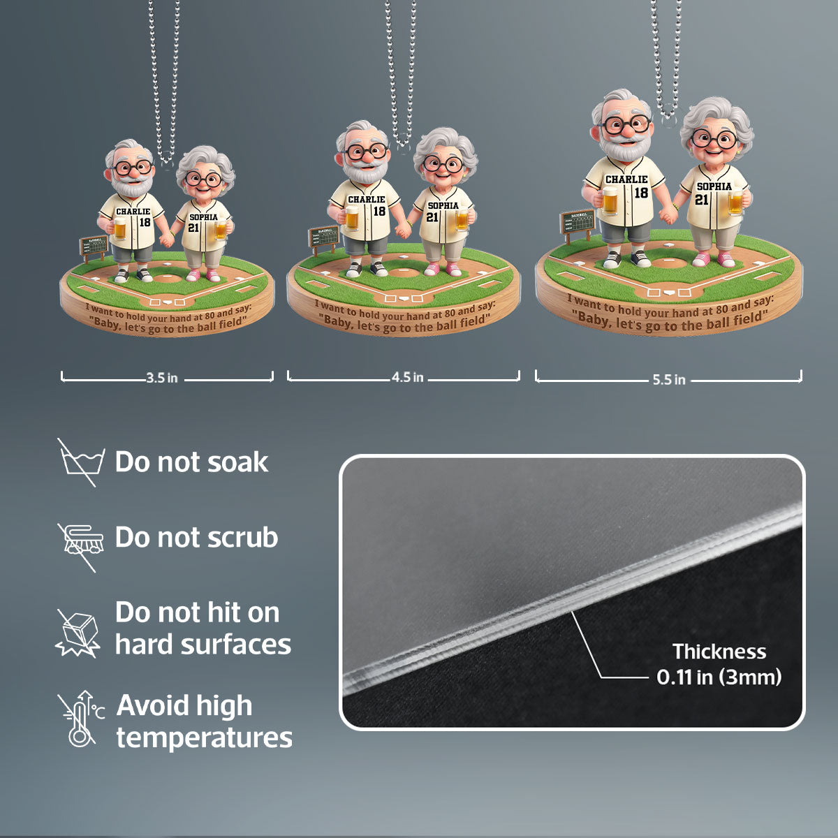 Baby Let's Go to the Ball Field Baseball Couple - Personalized Acrylic Car Hanger - Sentimental Gift for him, for her