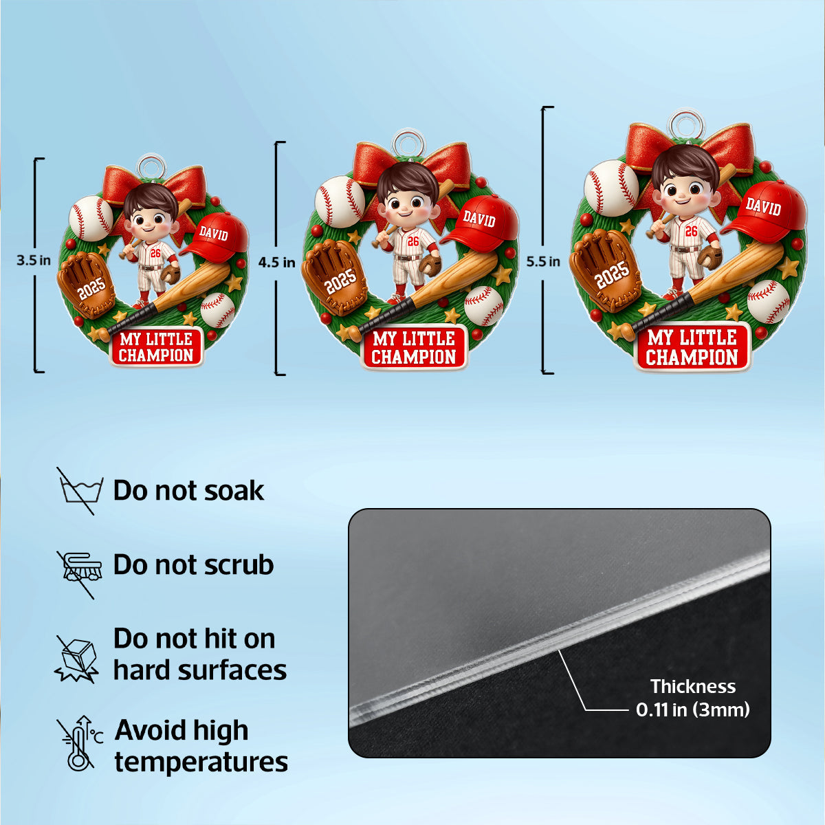 Baseball Kid Christmas 3D Effect - Personalized Acrylic Ornament - Unique Christmas Gift For Kid