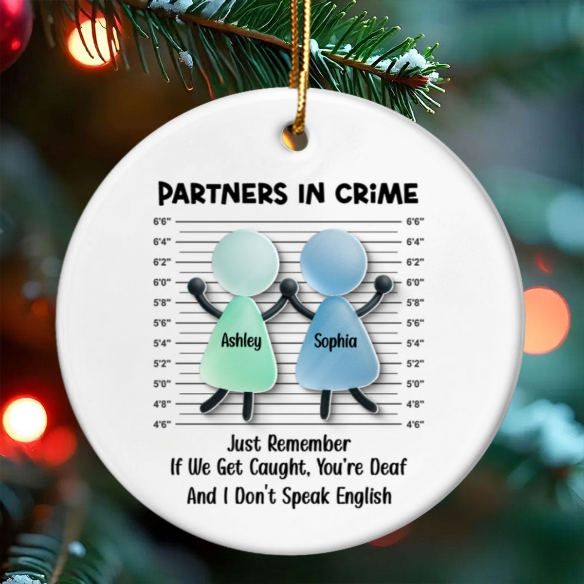Partners in Crime Sea Glass Besties - Personalized Ceramic Ornament With Acrylic - Christmas Gift for Best Friends