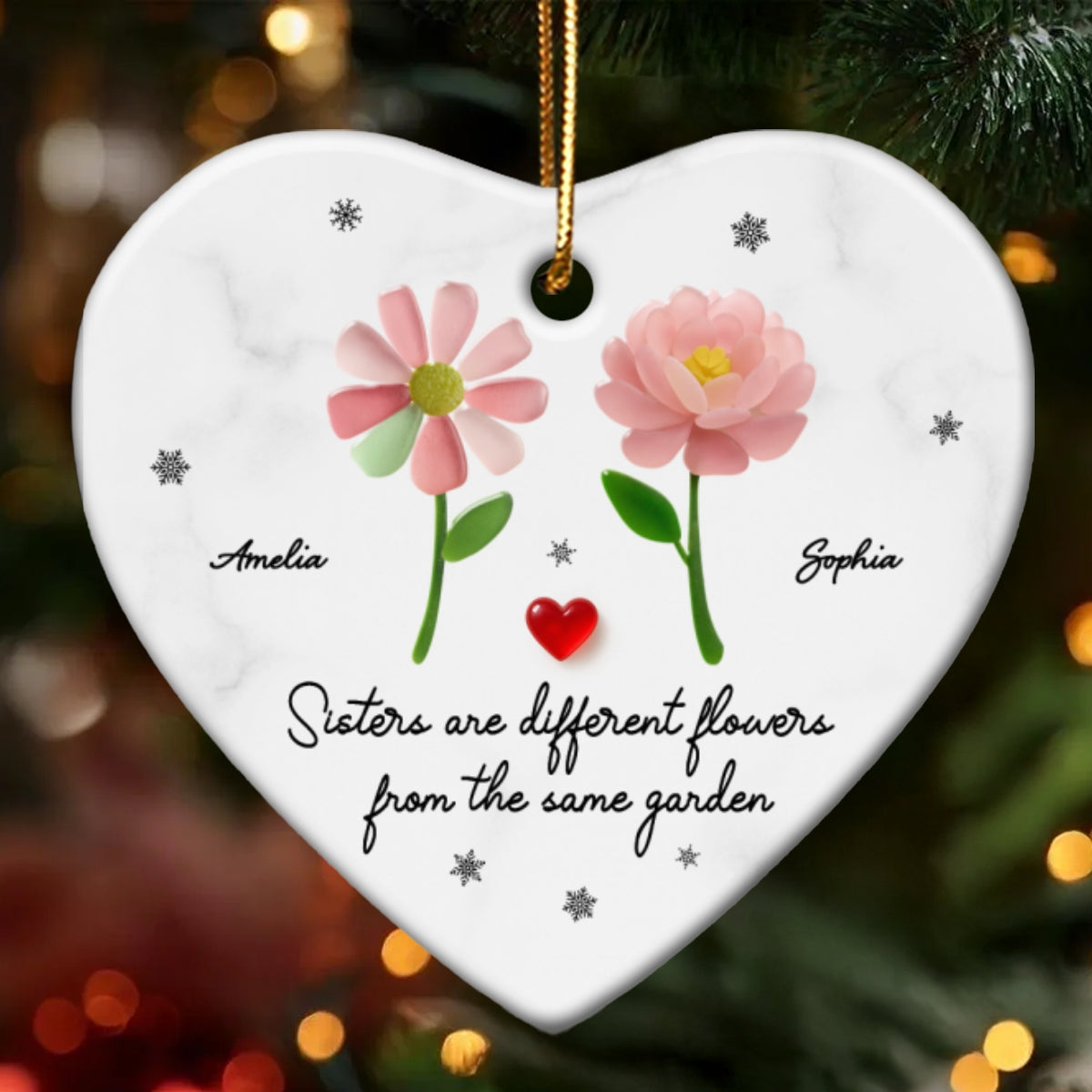 3D Effect Sea Glass Sisters Are Different Flowers from the Same Garden - Personalized Ceramic Ornament with Acrylic