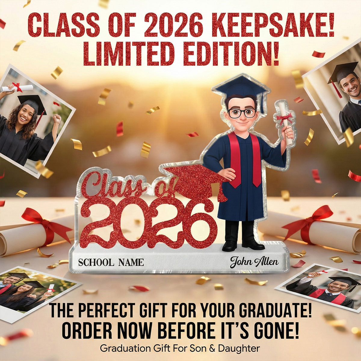 Class Of 2026 2027 Keepsake - Personalized Acrylic Block Plaque - Graduation Gift For Graduates, Daughter, Son