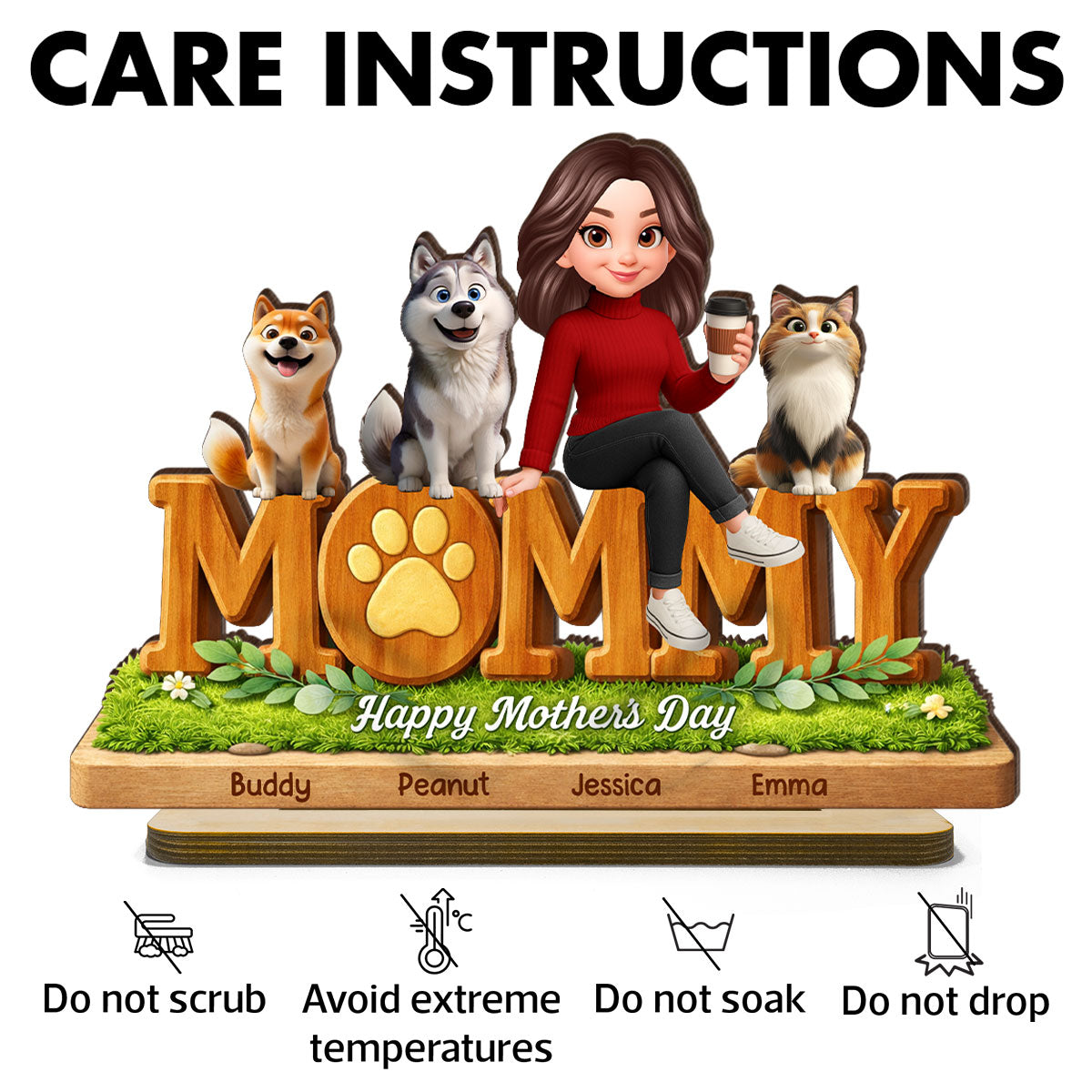 Mommy Dog Cat Happy Mother's Day - Personalized 2-Layered Wooden Plaque - Heartfelt Gift For Dog Mom, Cat Mom