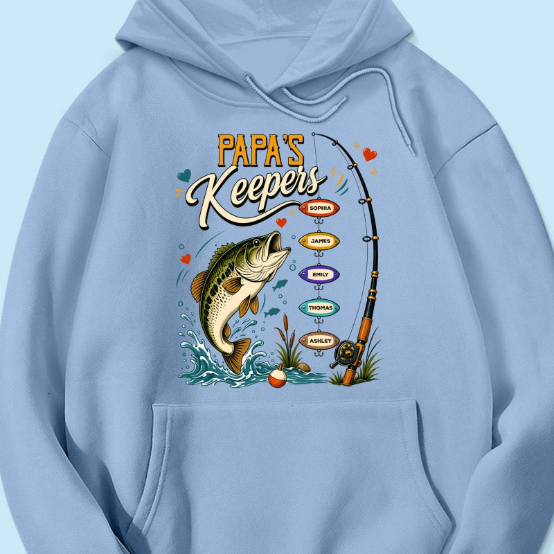 Grandpa's Keepers Fishing With Grandkids Names, Father's Day Papa Gift - Personalized Shirt