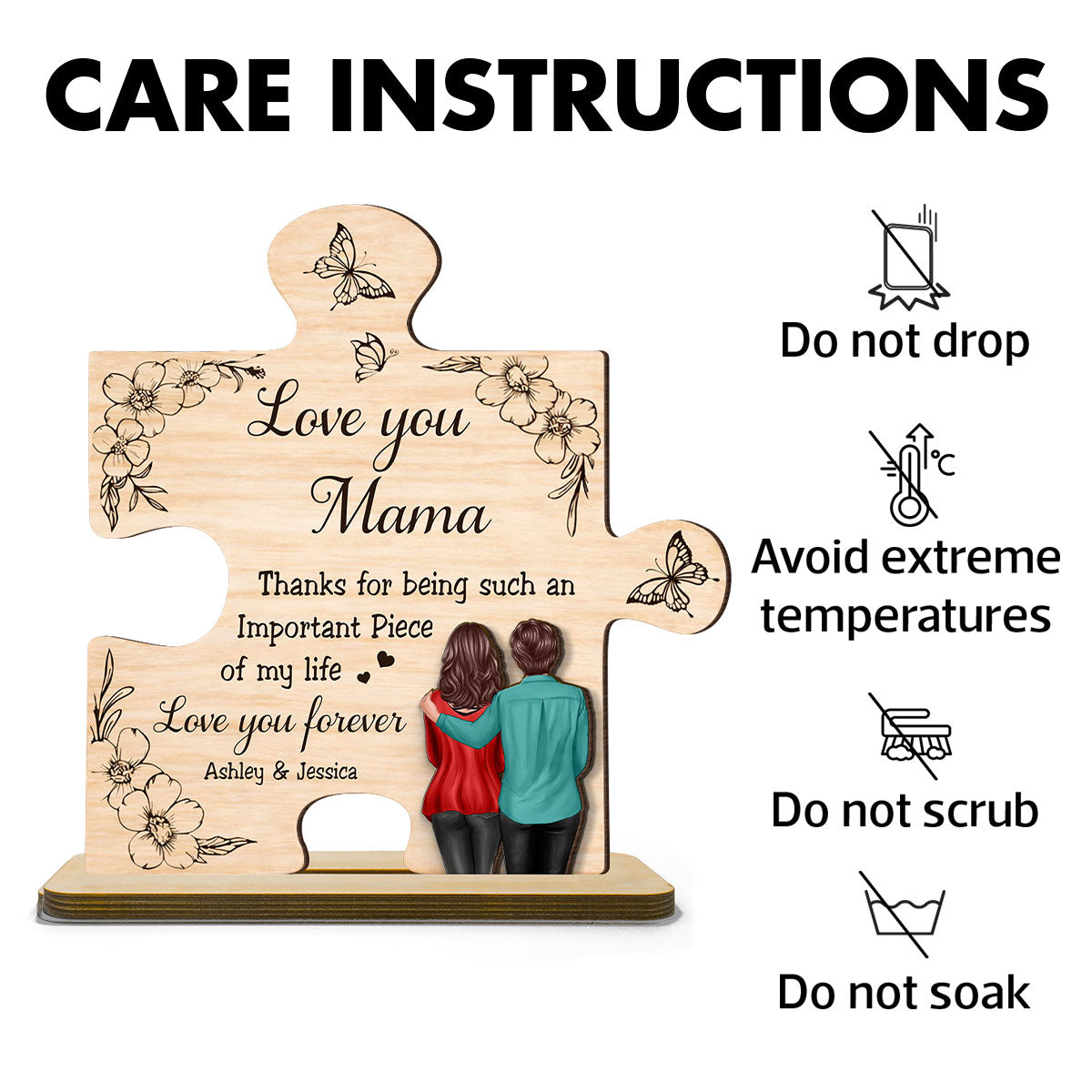 Thank You for Being Such an Important Piece of My Life Mom - Personalized 2-Layered Wooden Plaque - Heartfelt Gift for Mom