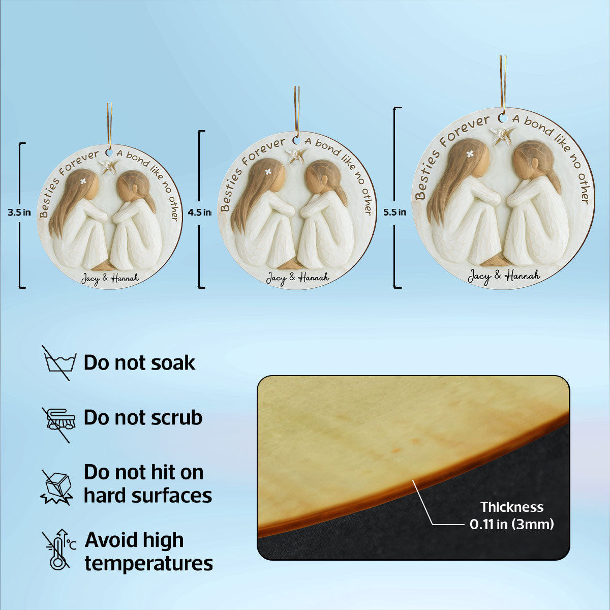A Bond Like No Other Besties 3D Effect - Personalized Wooden Ornament - Gift For Best Friend