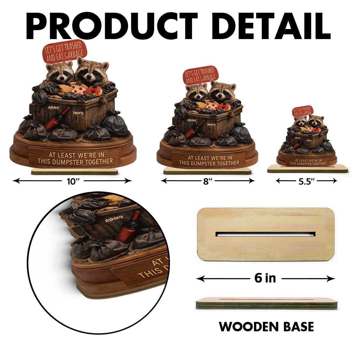 At Least We're In This Dumpster Together Funny Raccoon Couple - Personalized 2-Layered Wooden Plaque - Valentine's Day Gift for him, for her