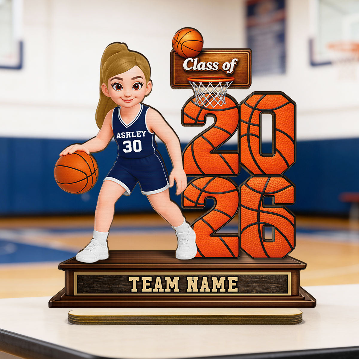Basketball Senior Playing On Court Class Of 2026 2027 - Personalized 2-Layered Wooden Plaque - Graduation Gift For Son, Daughter