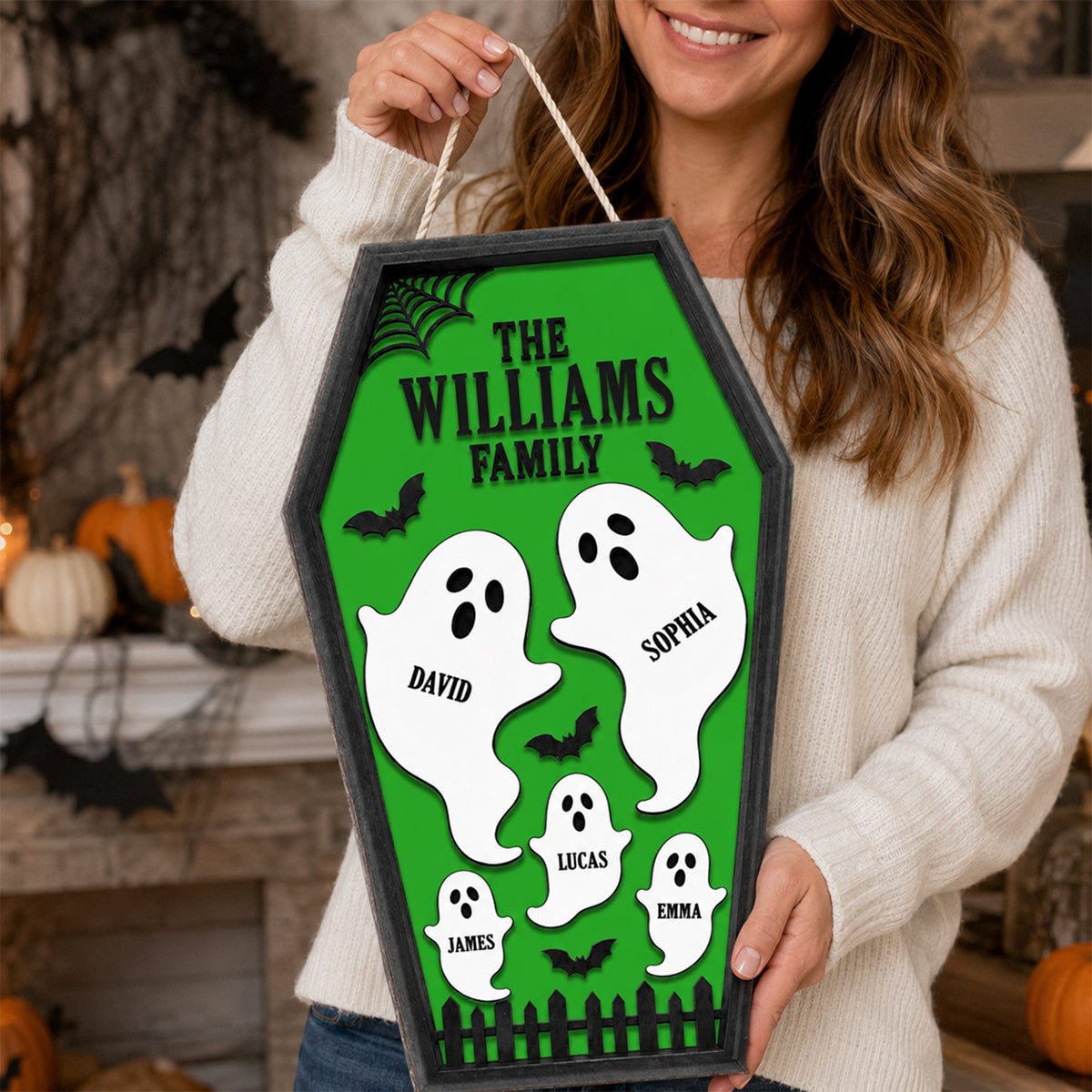 Ghost Family Coffin Sign - Personalized Wood Sign - Halloween Gift For Family