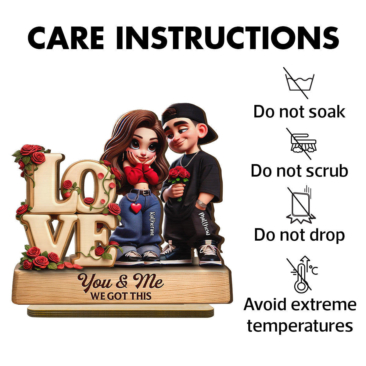 Y2K Couple Love Rose - Personalized 2-Layered Wooden Plaque - Valentine's Day Gift For Couple, For Him, For Her, Nurse, Police, Firefighter, Army