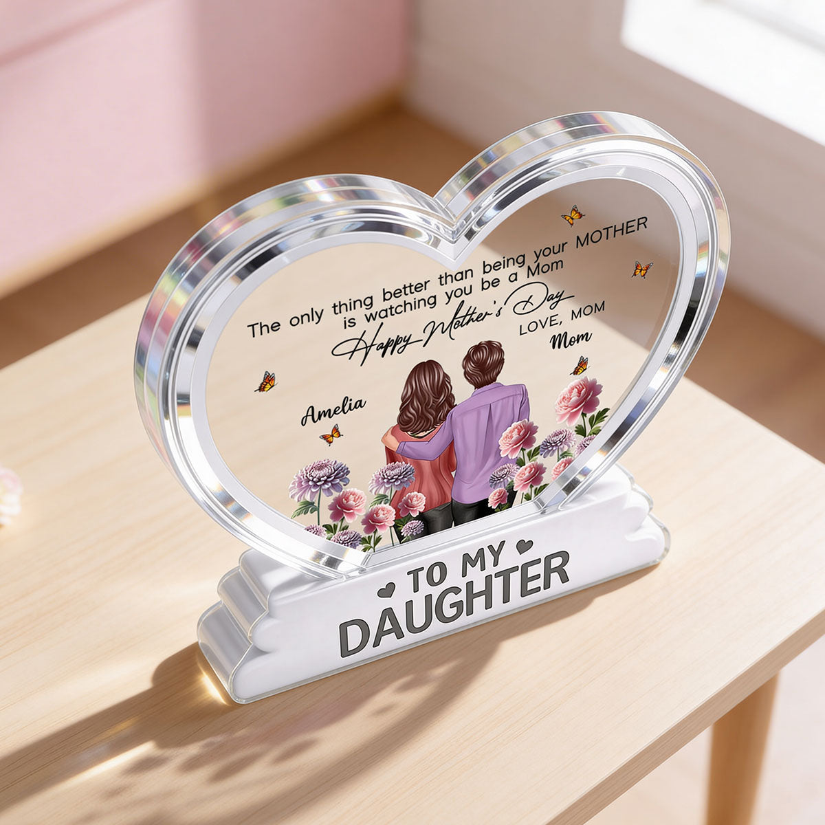 To My Daughter From Mom Happy Mother's Day Birth Flower 2D Flat - Personalized Acrylic Block Plaque