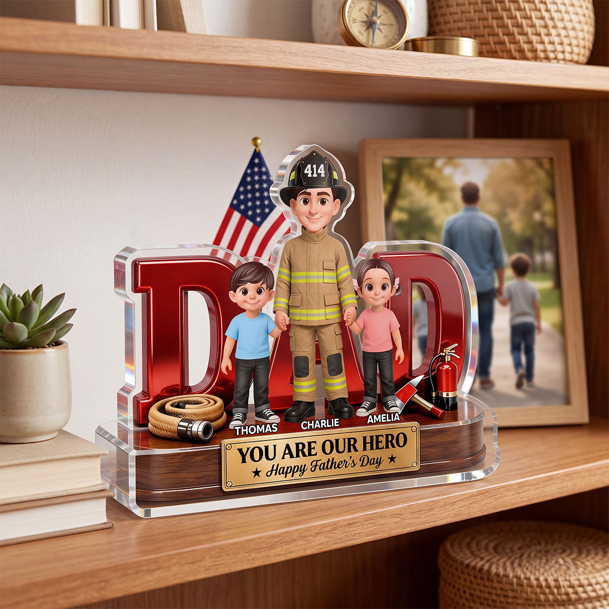 Proud Firefighter Dad You Are Our Hero - Personalized Acrylic Block Plaque - Gift For Dad, Husband