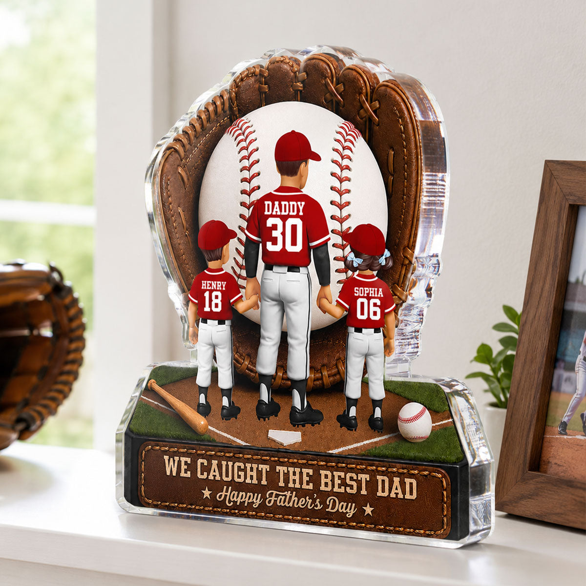 Baseball Dad Legend We Caught The Best Dad - Personalized Acrylic Block Plaque - Gift For Dad