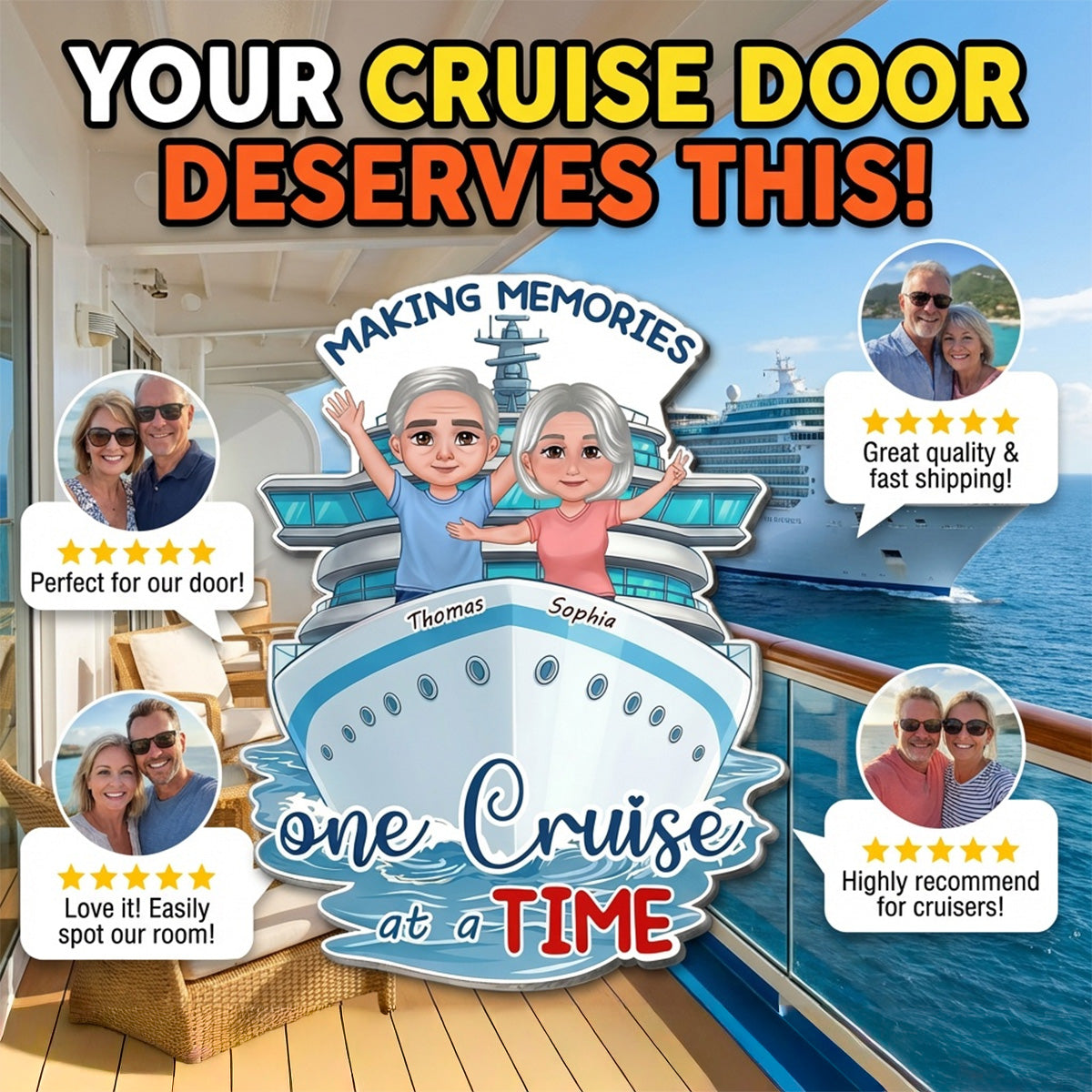 Making Memories One Cruise At A Time Happy Couple - Personalized Cruise Ship Door Magnet - Cruise Trip Keepsake