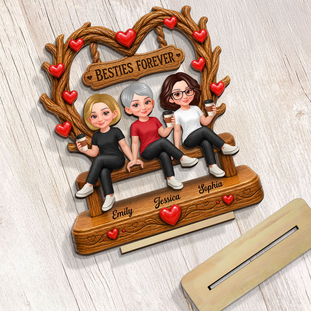 Heart Shaped Canopy Besties Forever - Personalized 2-Layered Wooden Plaque - Birthday Gift, Gift For Best Friends
