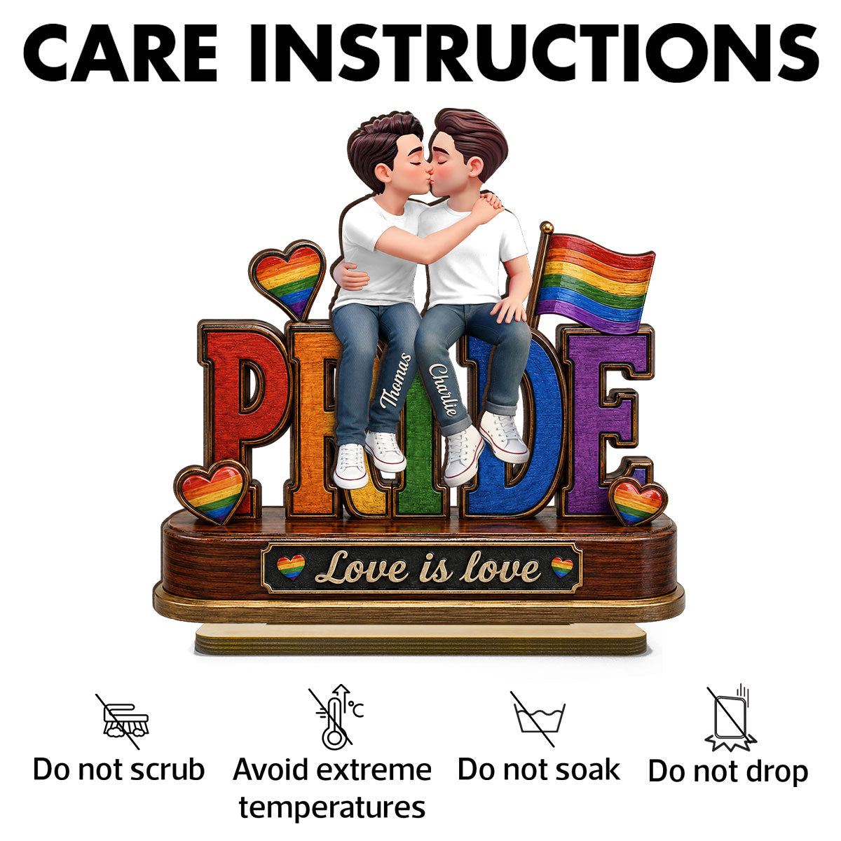 LGBT Couple Pride Love is Love - Personalized 2-Layered Wooden Plaque - Heartfelt Gift for Her, Gift for Him
