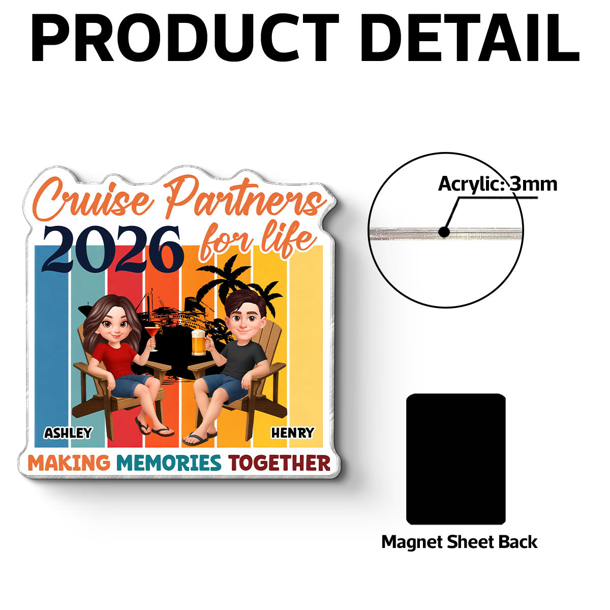 Couple Retro Cruise Partners For Life - Personalized Cruise Ship Door Magnet - Summer Cruise Ship Door Decorations