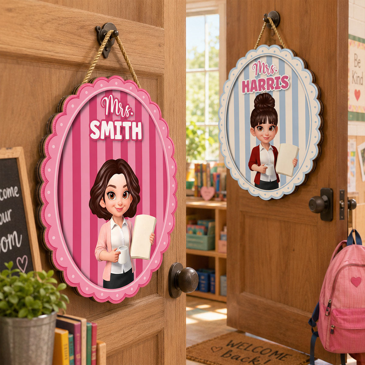 Colorful Striped Teacher Welcome To Our Classroom - Personalized Door Sign - Back to School Gifts for Teacher