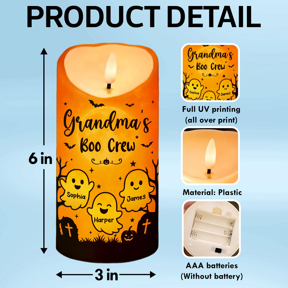 Grandma's Little Boo Crew - Personalized LED Candle - Halloween Decor For Grandma