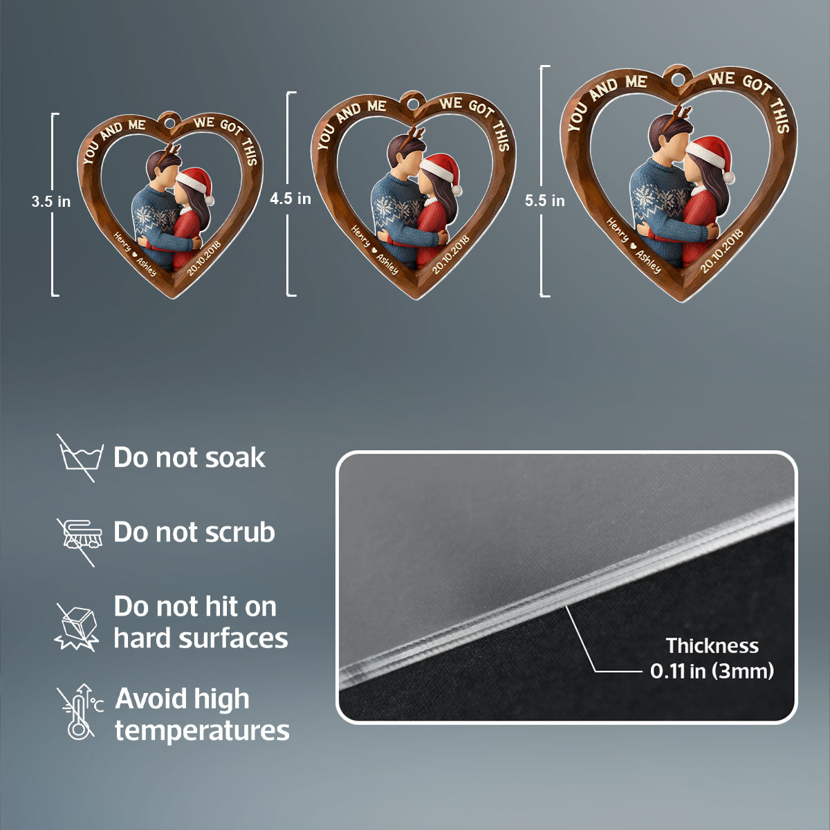 3D Effect Wooden Couple You & Me We Got This - Personalized Acrylic Ornament - Christmas Gift for Couples