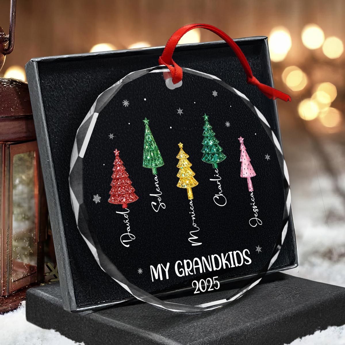 My Grandkids Christmas Tree 3D Crystal Effect - Personalized Glass Ornament - Christmas Gift for Grandma