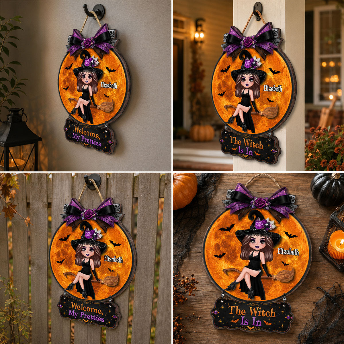 The Witch Is In Witch On Broom - Personalized Door Hanger Sign - Halloween Decor, Wicca Pagan Decor For Witches