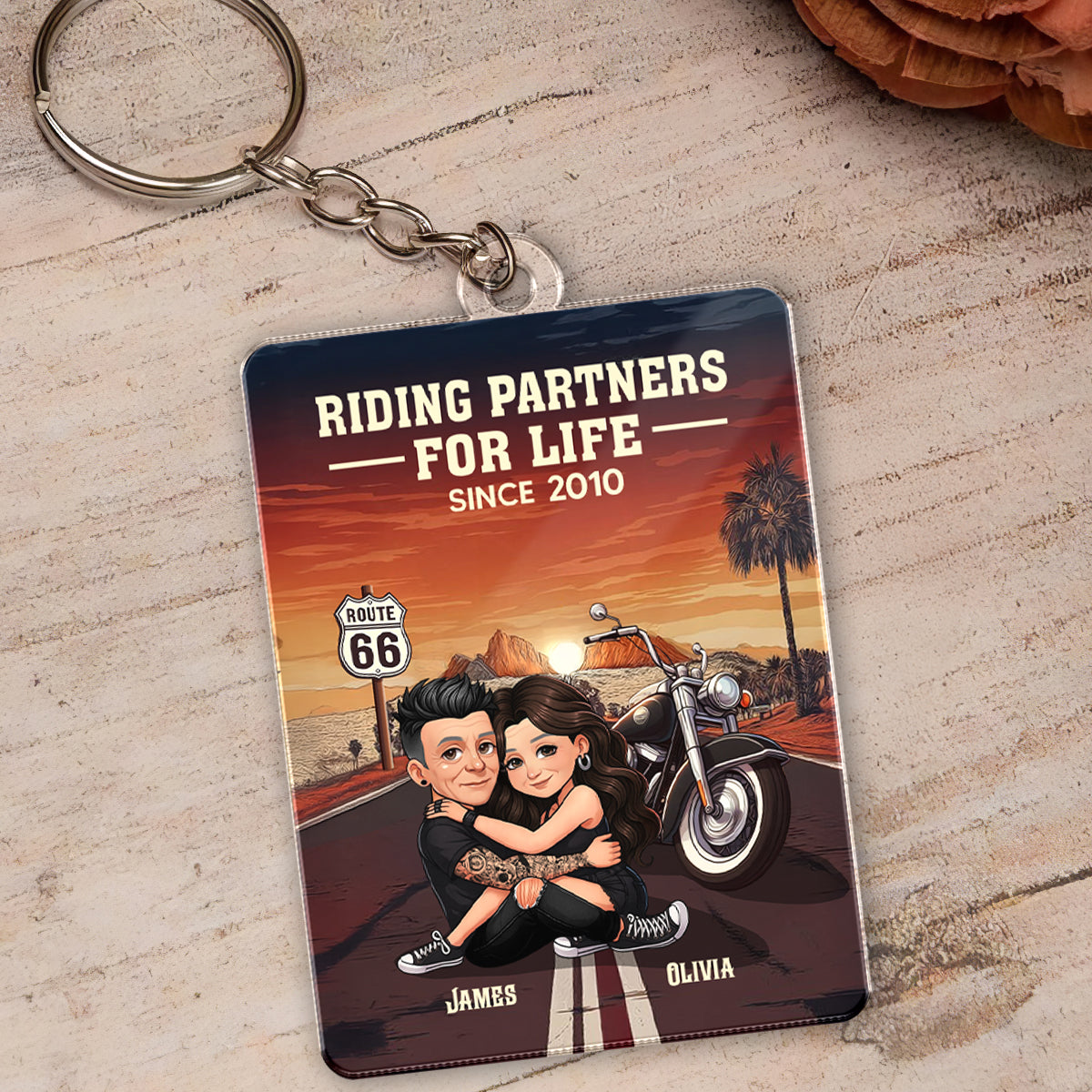 Bikers Couple Riding Partners for Life - Personalized Acrylic Keychain - Gift for Him, Gift for Her