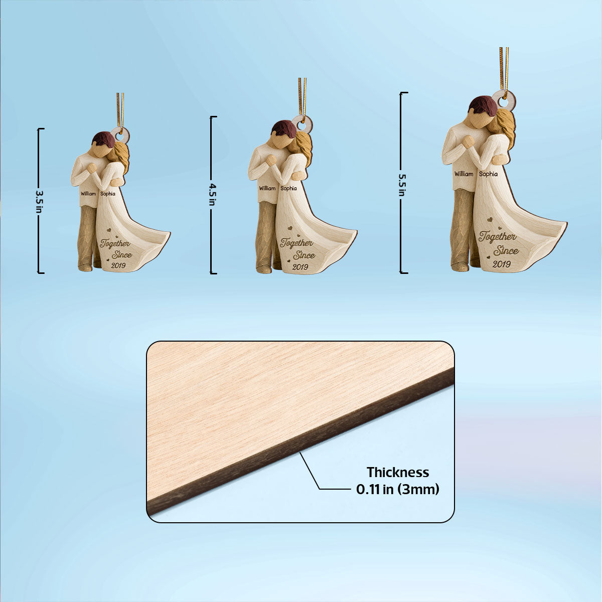 3D Effect First Christmas As Mr. & Mrs. - Personalized Wooden Ornament - Newlyweds Couple Keepsake