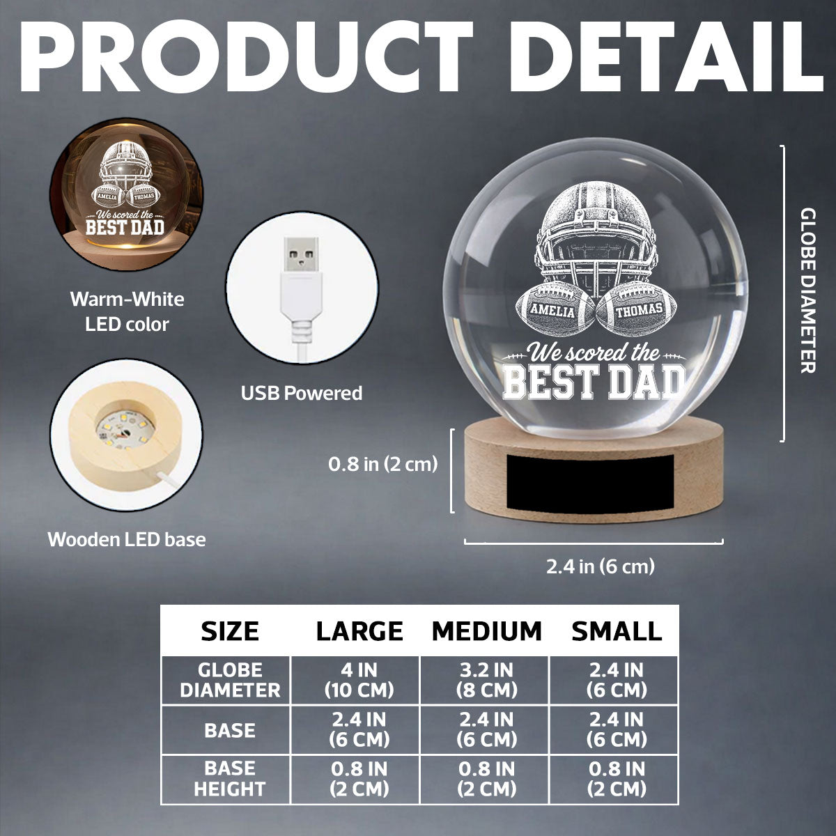 American Football We Scored The Best Dad - Personalized Crystal Ball LED Night Light - Gift For Dad, Football Lovers