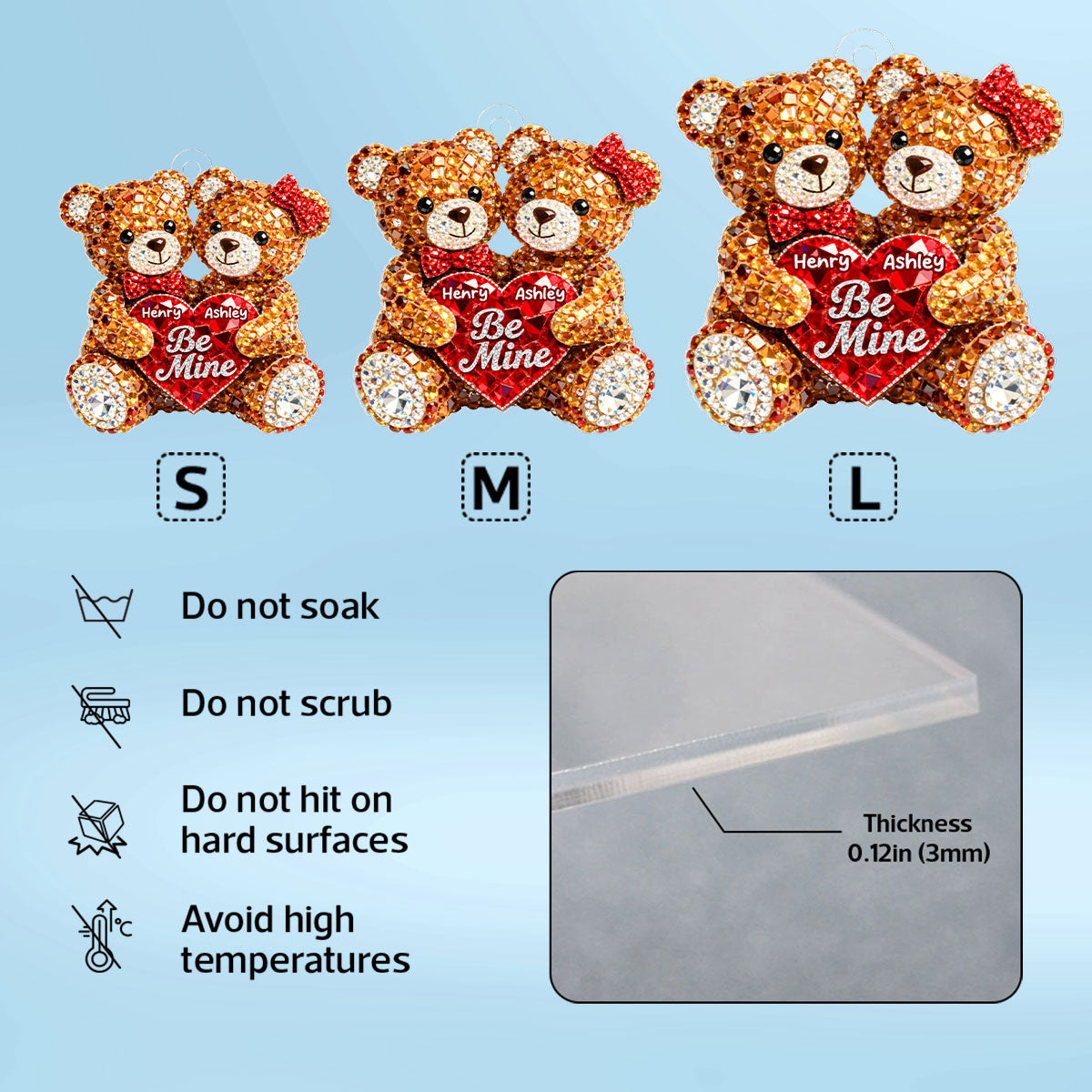 3D Shiny Effect Bear Couple - Personalized Acrylic Keychain - Heartfelt Valentine's Day Gift for Her, for Him