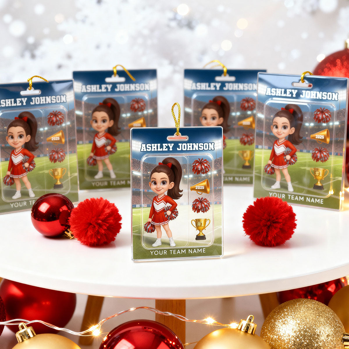3D Effect Cheerleader Custom Figure Style - Personalized Acrylic Ornament - Christmas Gift For Cheerleaders