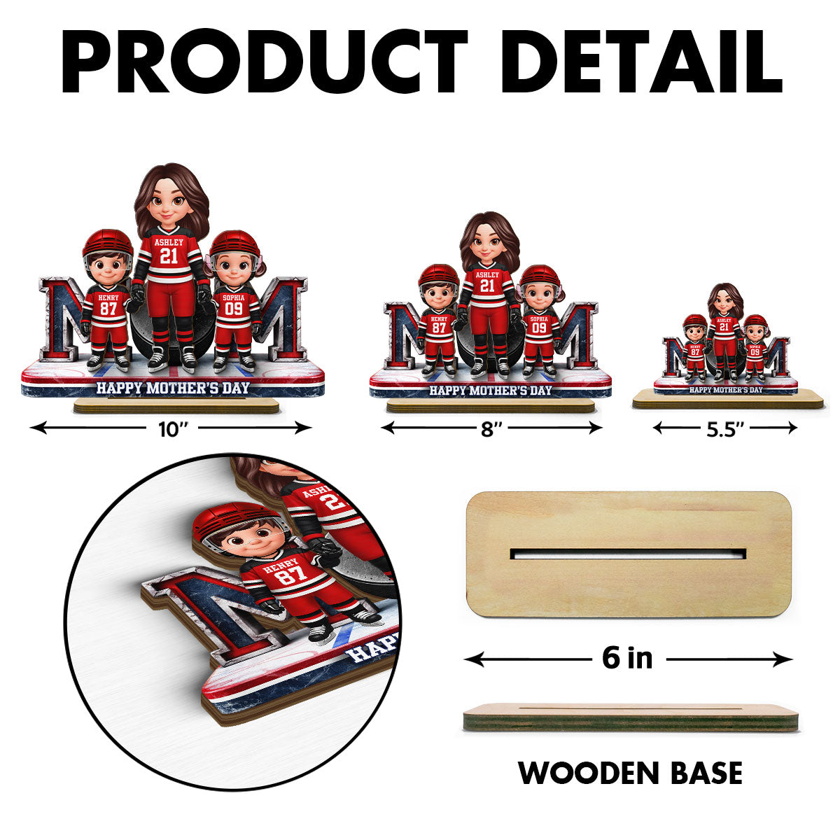 Mom And Her Kids Together Hockey - Personalized 2-Layered Wooden Plaque - Mother's Day Gift For Hockey Mom, Gift For Wife
