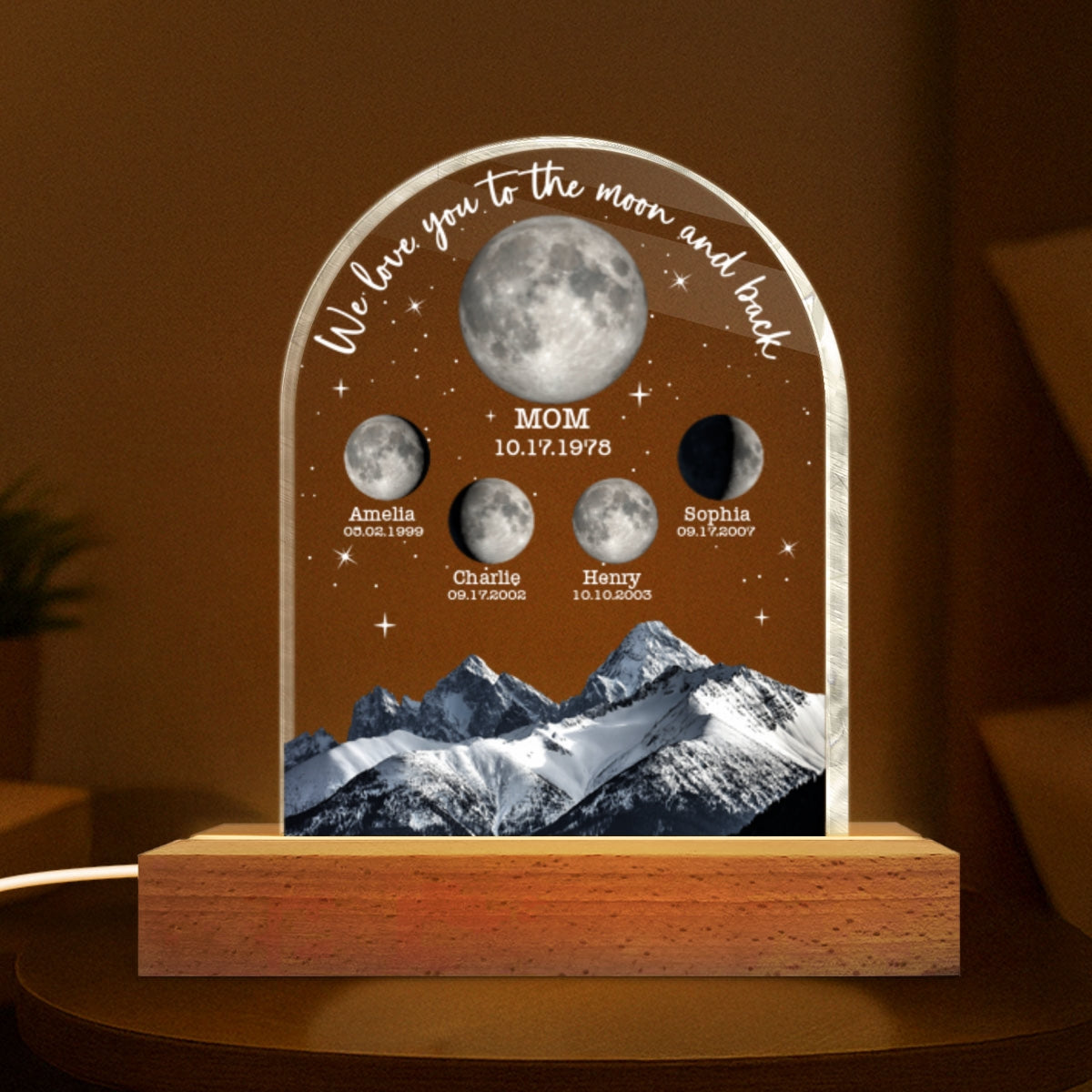 We Love You to the Moon and Back Custom Moon Phase by Date - Personalized Acrylic Block LED Night Light - Gift for Dad, Mom