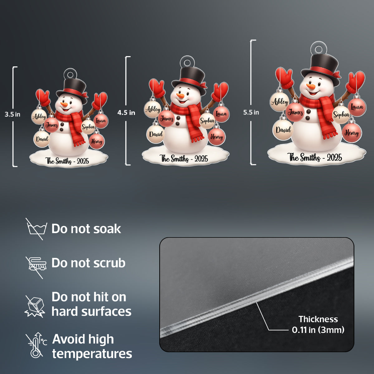 Snowman Family Name Ball Ornaments - Personalized Acrylic Ornament - Christmas Gift for Family