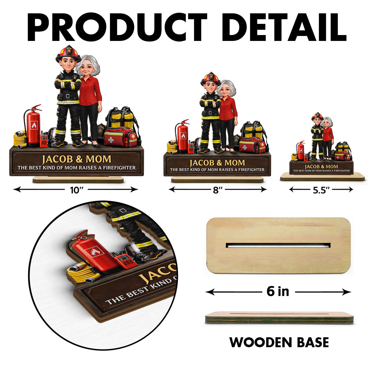 The Best Kind Of Mom Raises A Firefighter - Personalized 2-Layered Wooden Plaque - Heartfelt Gift For Firefighter Mom