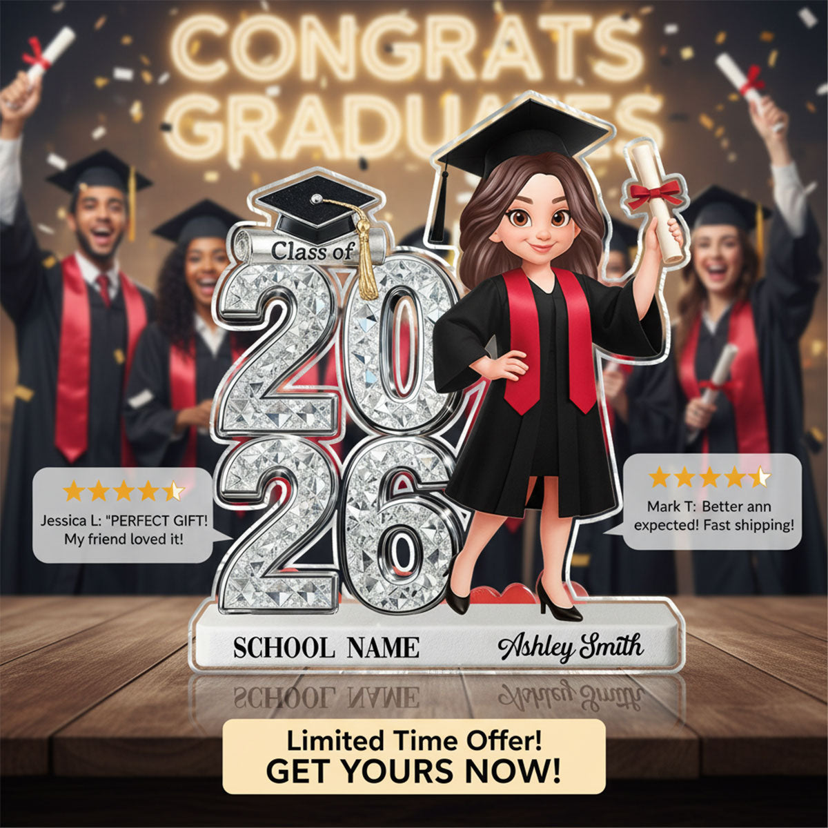 Shiny Effect Class Of 2026 2027 Senior 2D Flat - Personalized Acrylic Block Plaque - Graduation Gift For Graduates, Daughter, Son