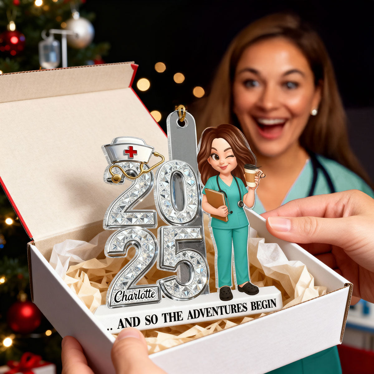 3D Shiny Effect New Nurse With Year - Personalized Acrylic Ornament - RN Gift, BSN Gift, Nursing Graduation Gift