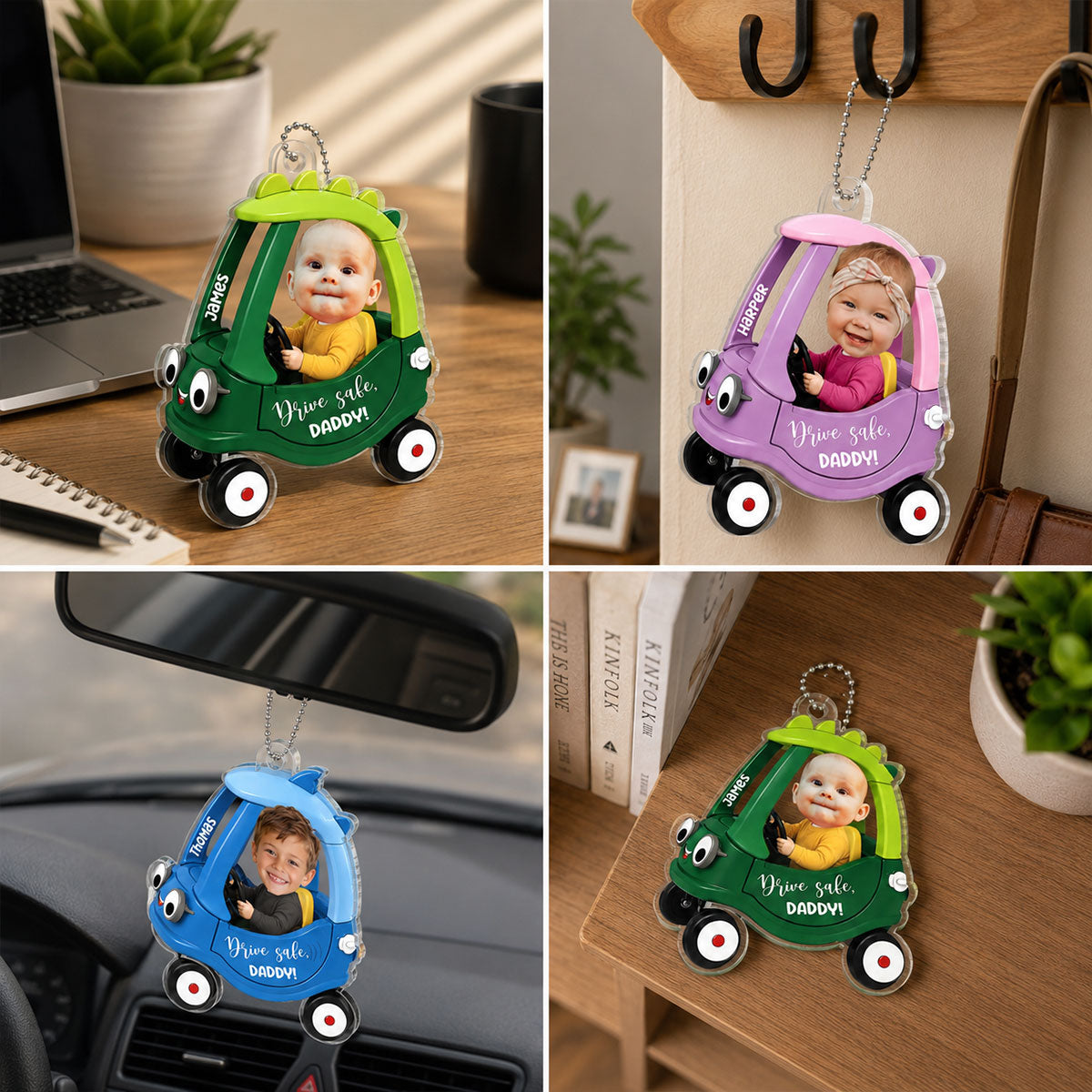 Drive Safe Daddy Baby Custom Photo in Toy Car - Personalized Acrylic Car Ornament - Father's Day Gift For Dad, Husband
