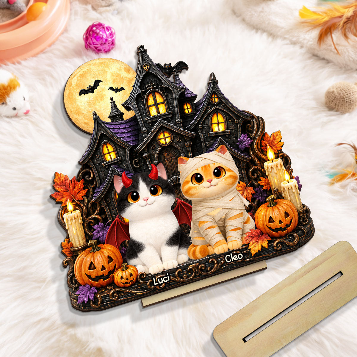 Trending Halloween Cats - Personalized 2-Layer Wooden Plaque - Halloween Gift For Cat Lovers