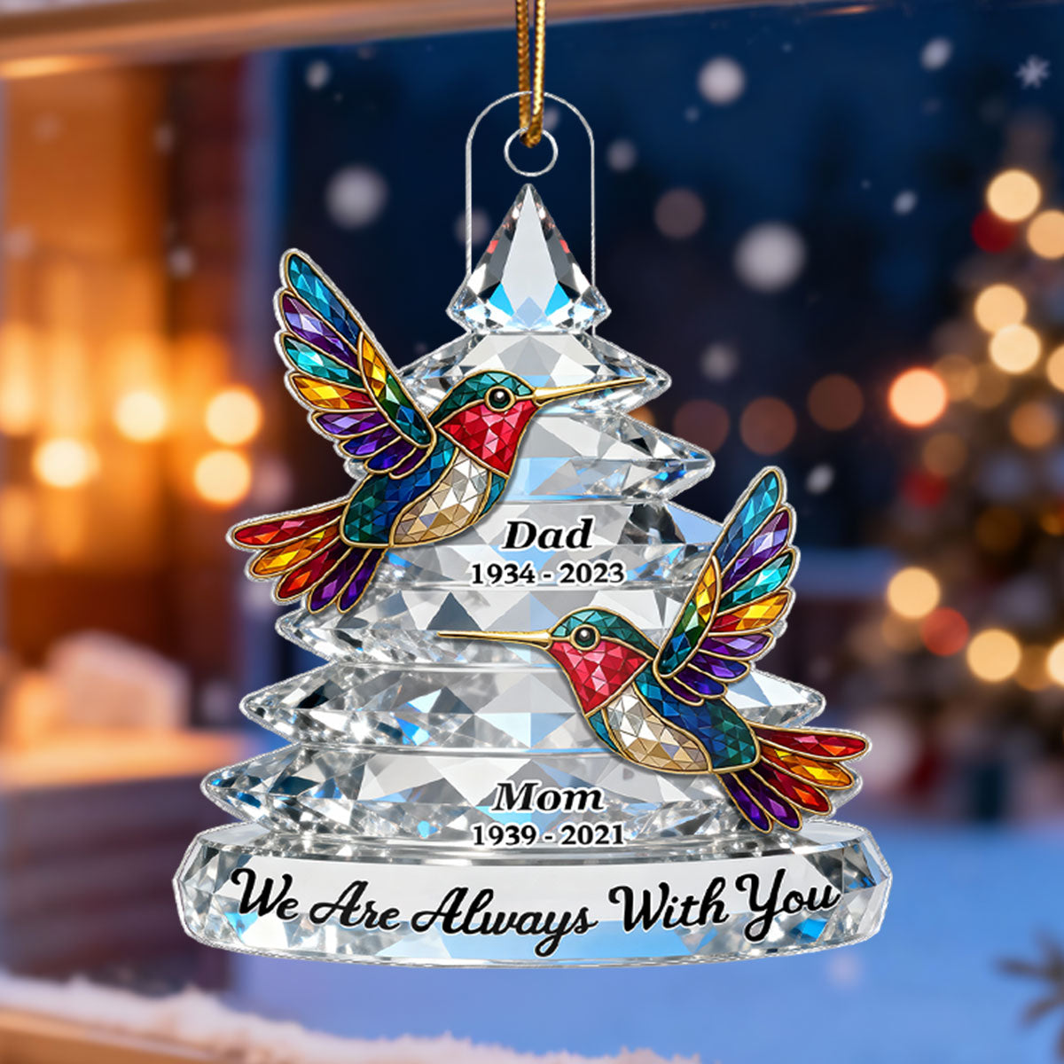 3D Effect Flat Memorial Christmas Tree Colorful Hummingbird - Personalized Acrylic Ornament - Remembrance Gift, Sympathy Gift