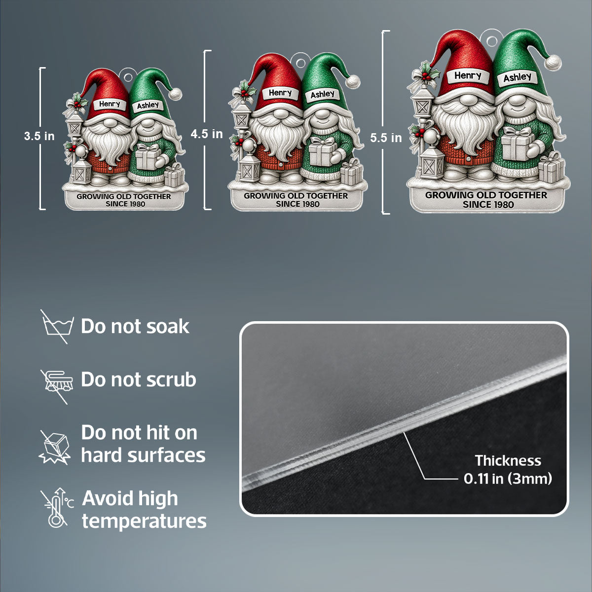 Gnome Couple 3D Metallic Effect - Personalized Acrylic Ornament - Christmas Gift for Couple