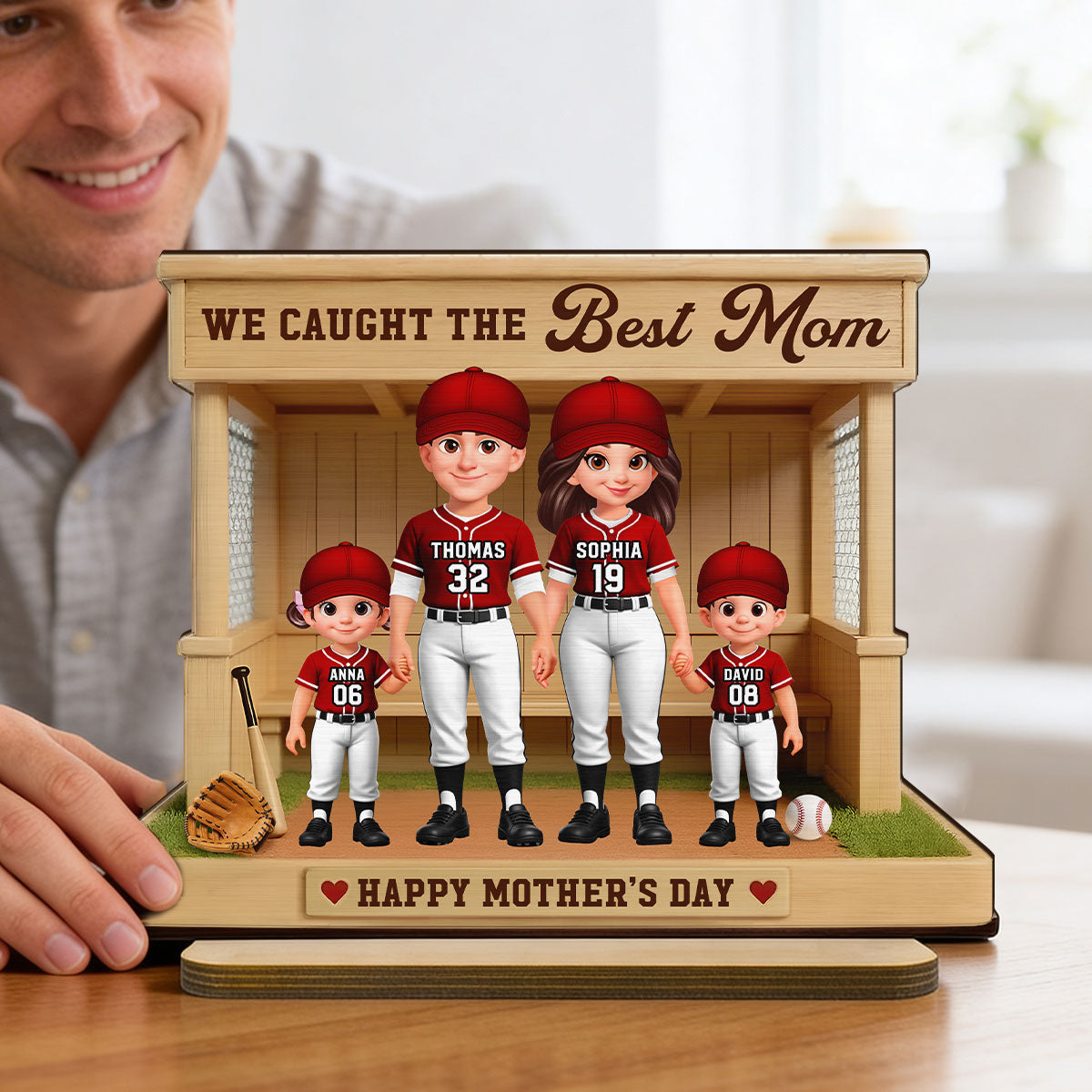 Baseball Softball Dugout We Caught The Best Mom - Personalized 2-Layered Wooden Plaque - Mother's Day Gift For Baseball Mom, Wife