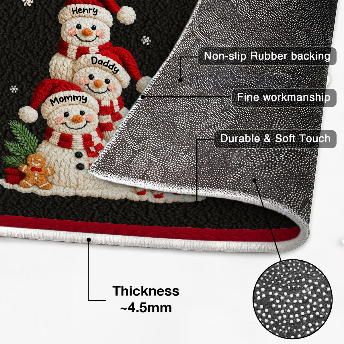 Welcome to Our Family Snowman Latch Hook Yarn Faux - Personalized Doormat - Festive Christmas Decor for Family