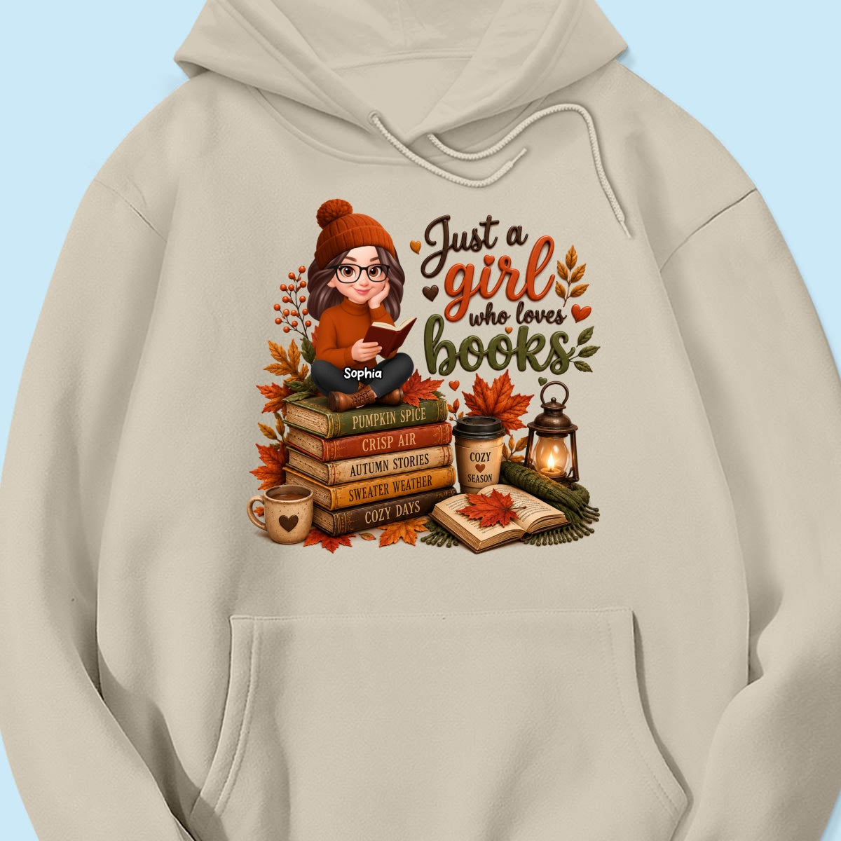 Cozy Autumn Girl Who Loves Books - Personalized Shirt - Fall Season Gift, Gift For Book Lovers