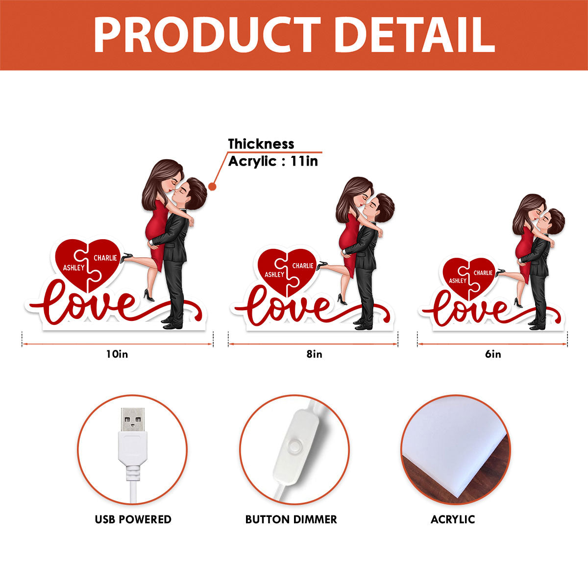 Couple Hugging Kissing Eternal Love - Personalized Light Box - Valentine's Day Gift For Him or Her
