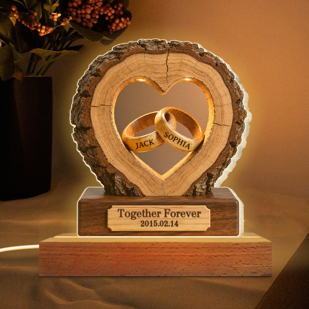 Together Forever Couple Anniversary 2D Flat - Personalized Acrylic Block LED Night Light - Heartfelt Gift for Her, for Him