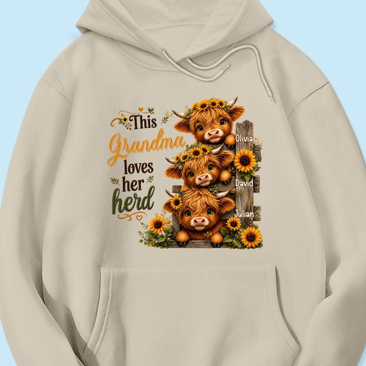 Highland Cow Grandma Loves Her Herb - Personalized Shirt - Fall Season Gift, Gift For Grandma