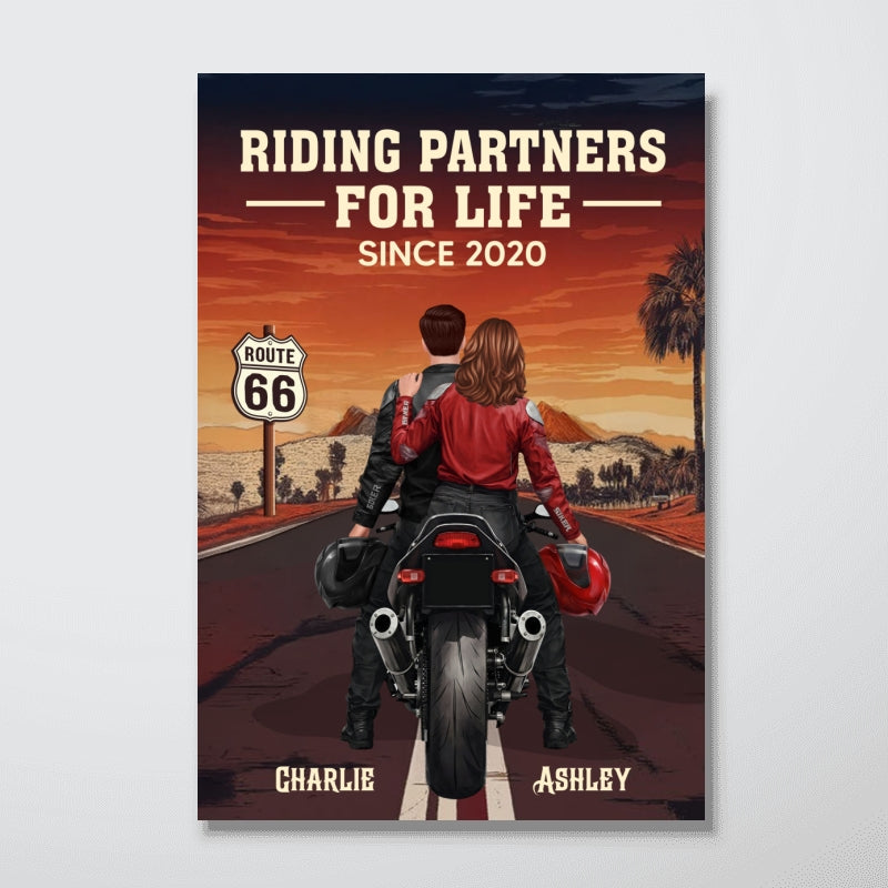 Bikers Couple Riding Partners for Life - Personalized Poster - Sentimental Nostalgia Gift for Him, Gift for Her